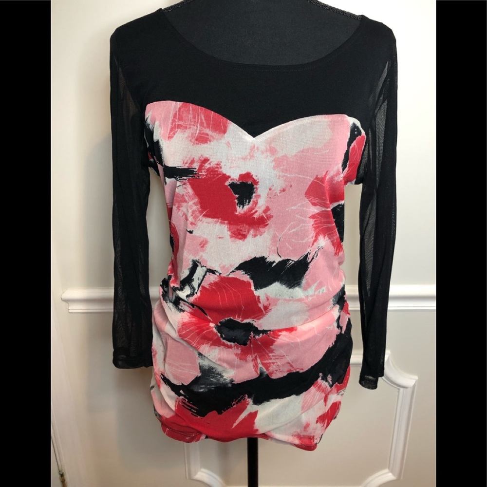 INC fitted pullover with long sheer sleeves